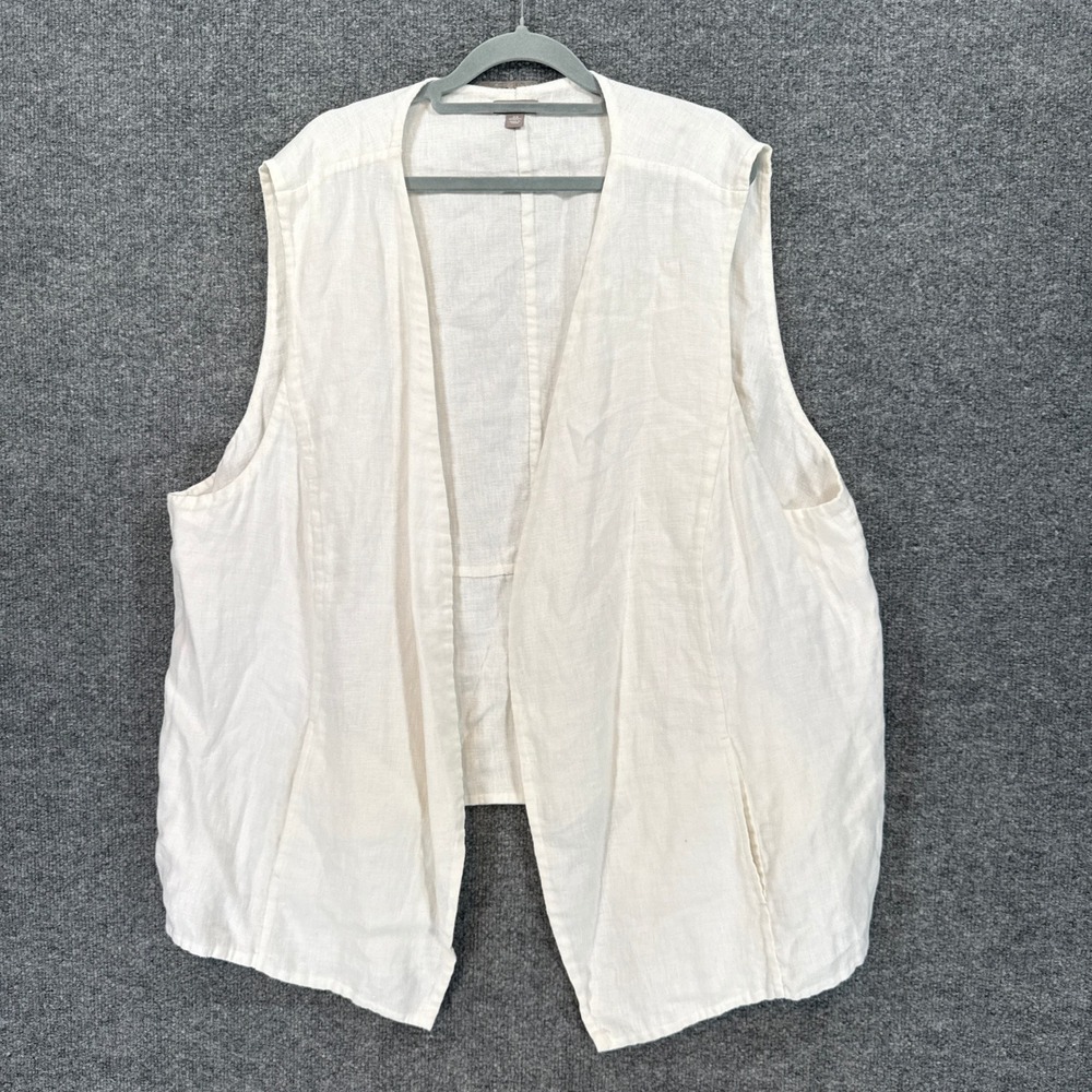 J.Jill Vest Womens 4X White 100% Linen Open Front Draped Sleeveless Layering Top
